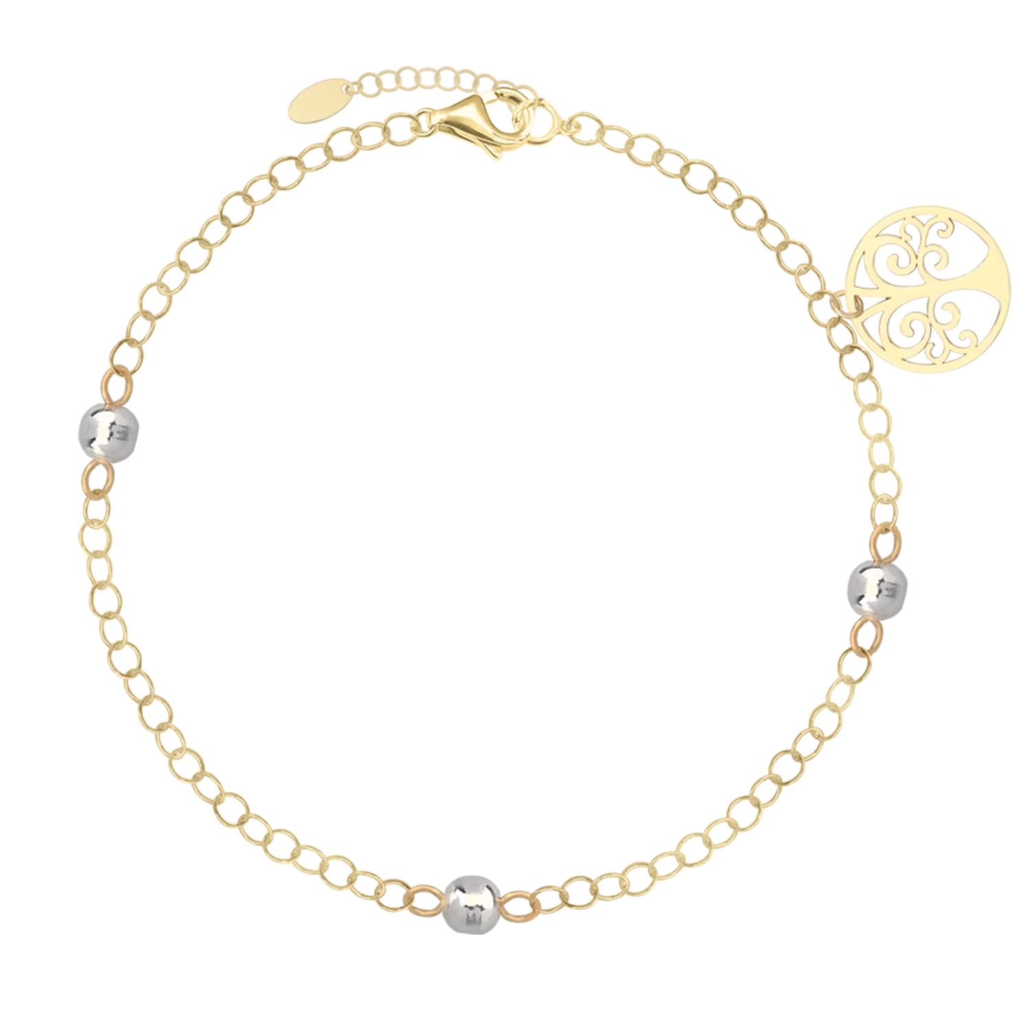 14k white-yellow gold with Tree of Life charm bracelet