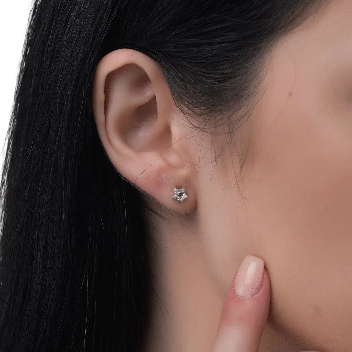 Cercei stelute din aur alb de 14K