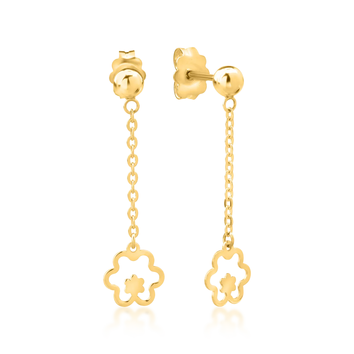 Cercei cu floricele din aur galben de 14K
