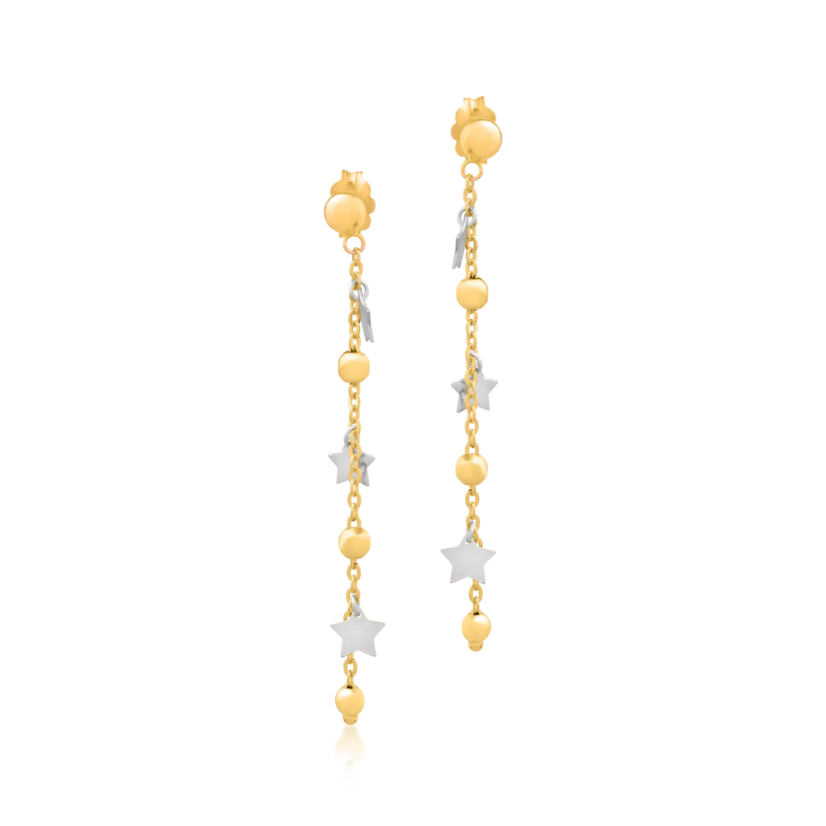 14K white/yellow gold stars long earrings