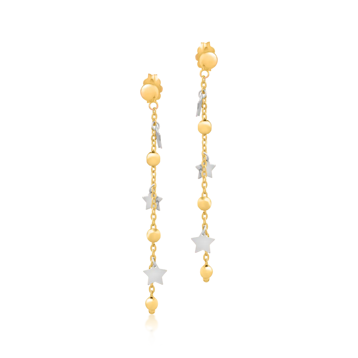 Cercei lungi cu stelute din aur alb-galben de 14K-55120
