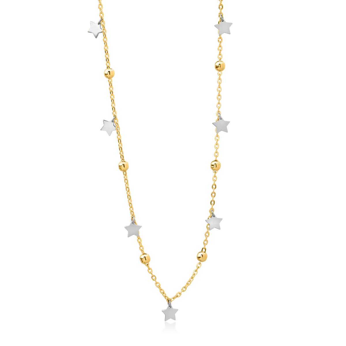 14K white/yellow gold stars necklace