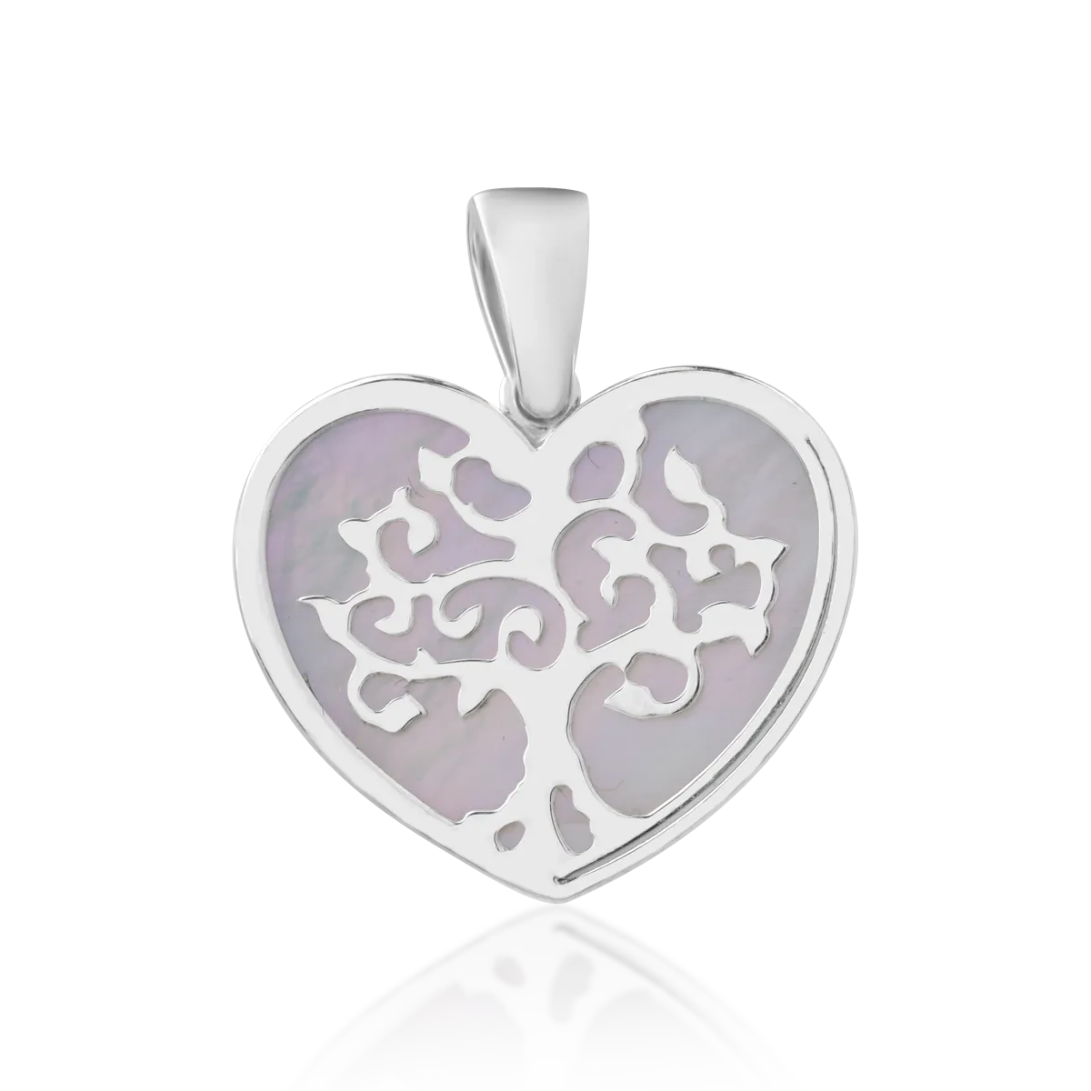 14K white gold heart tree of life pendant