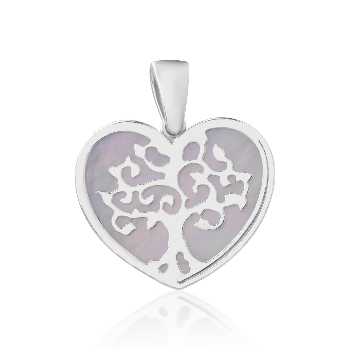14K white gold heart tree of life pendant