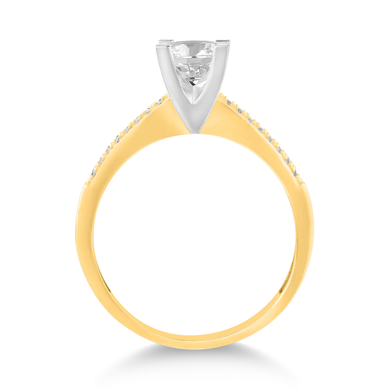 Inel de logodna din aur alb-galben de 14K