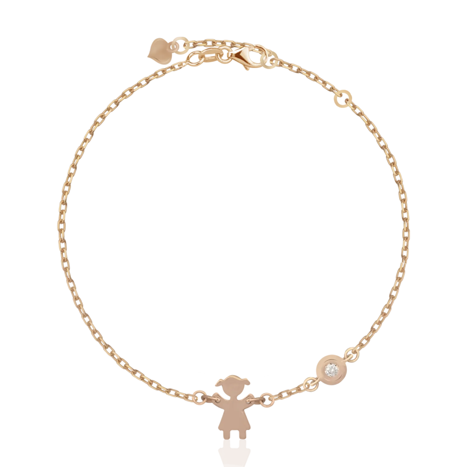 18K rose gold girl shaped charm bracelet with 0.02ct diamond