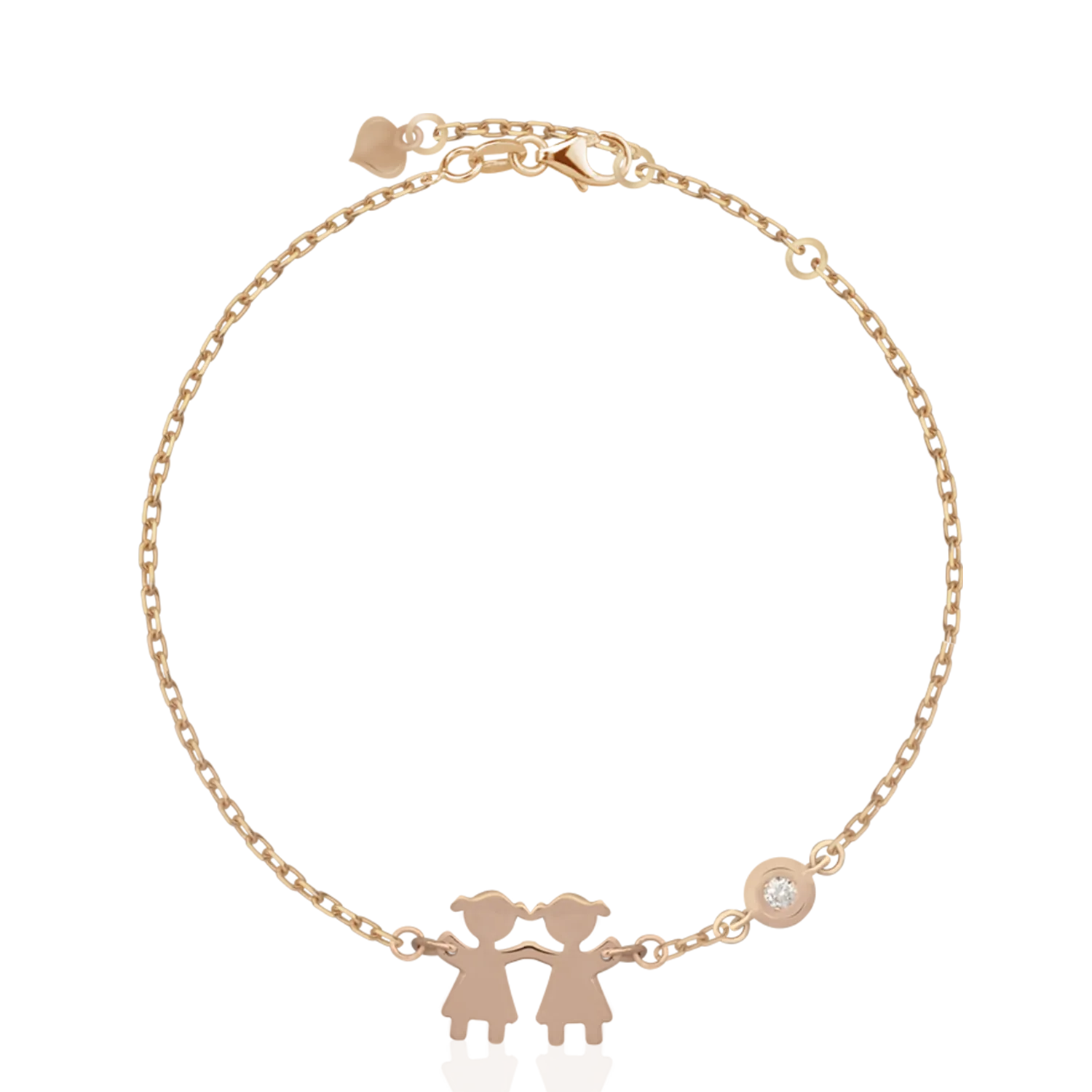 18K rose gold girls shaped charm bracelet with 0.02ct diamond