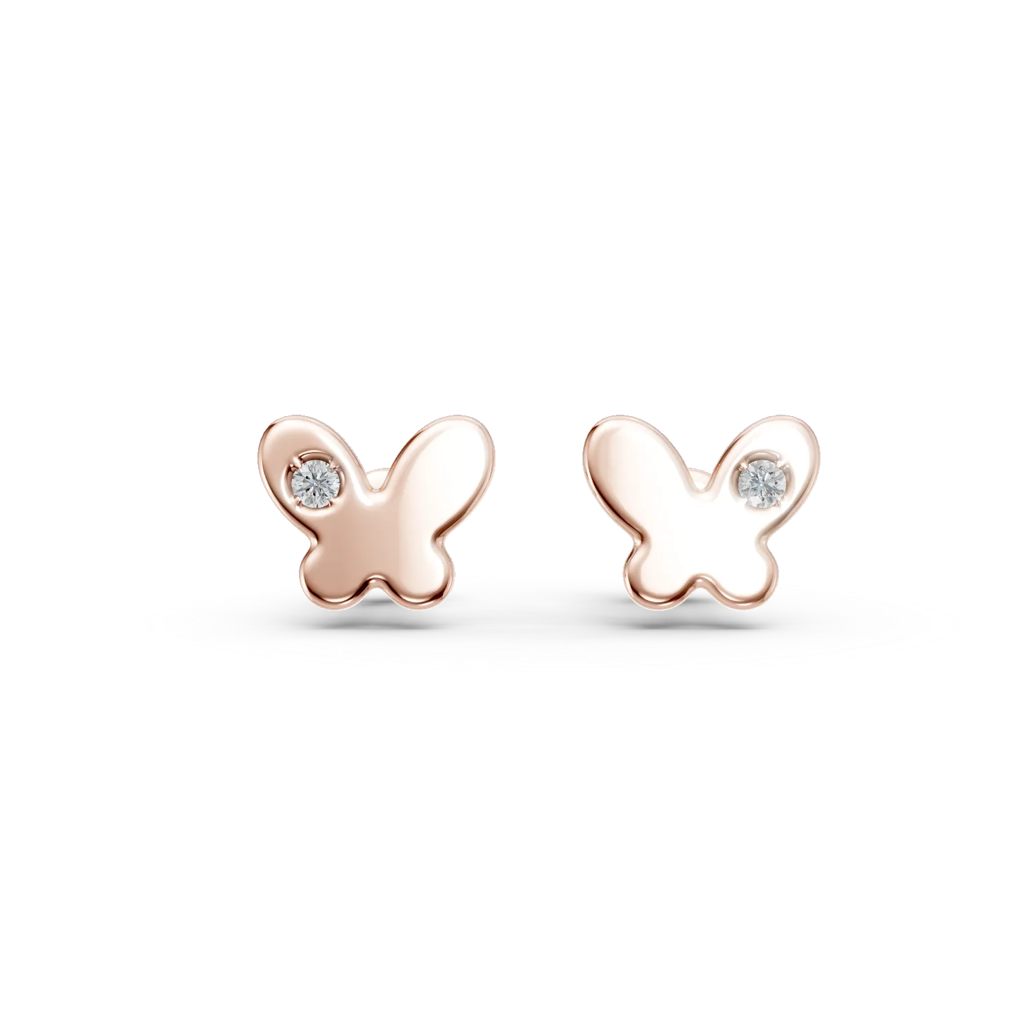 Cercei pentru copii cu fluturasi din aur roz de 14K cu diamante de 0.02ct - 1 | YEO