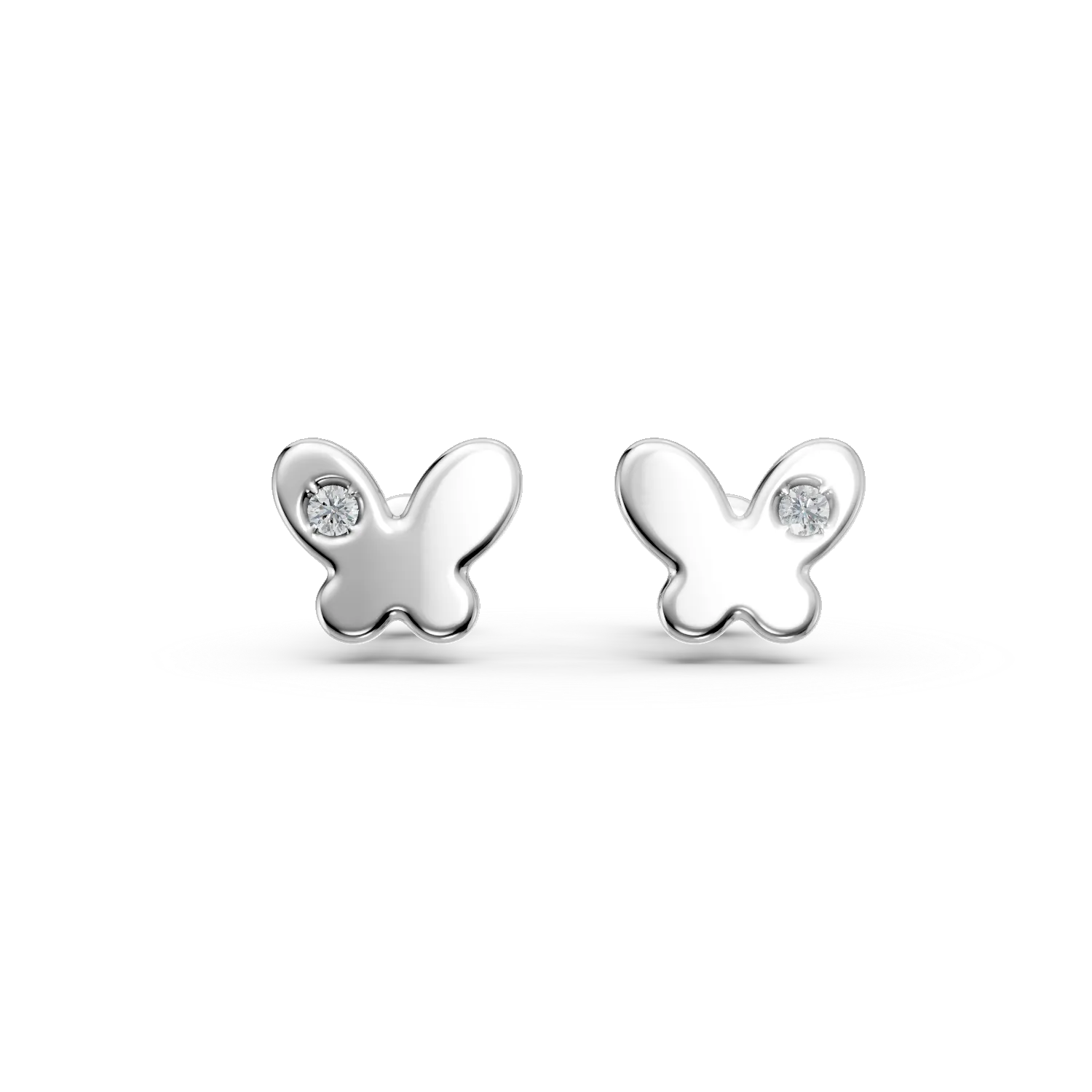 14K white gold butterfly children earrings with diamonds