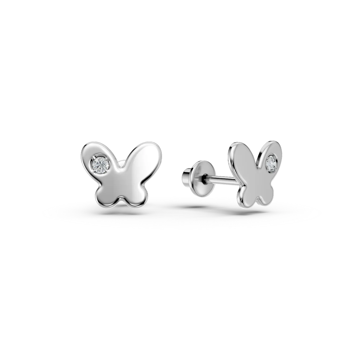 Cercei pentru copii cu fluturasi din aur alb cu diamante de 0.02ct