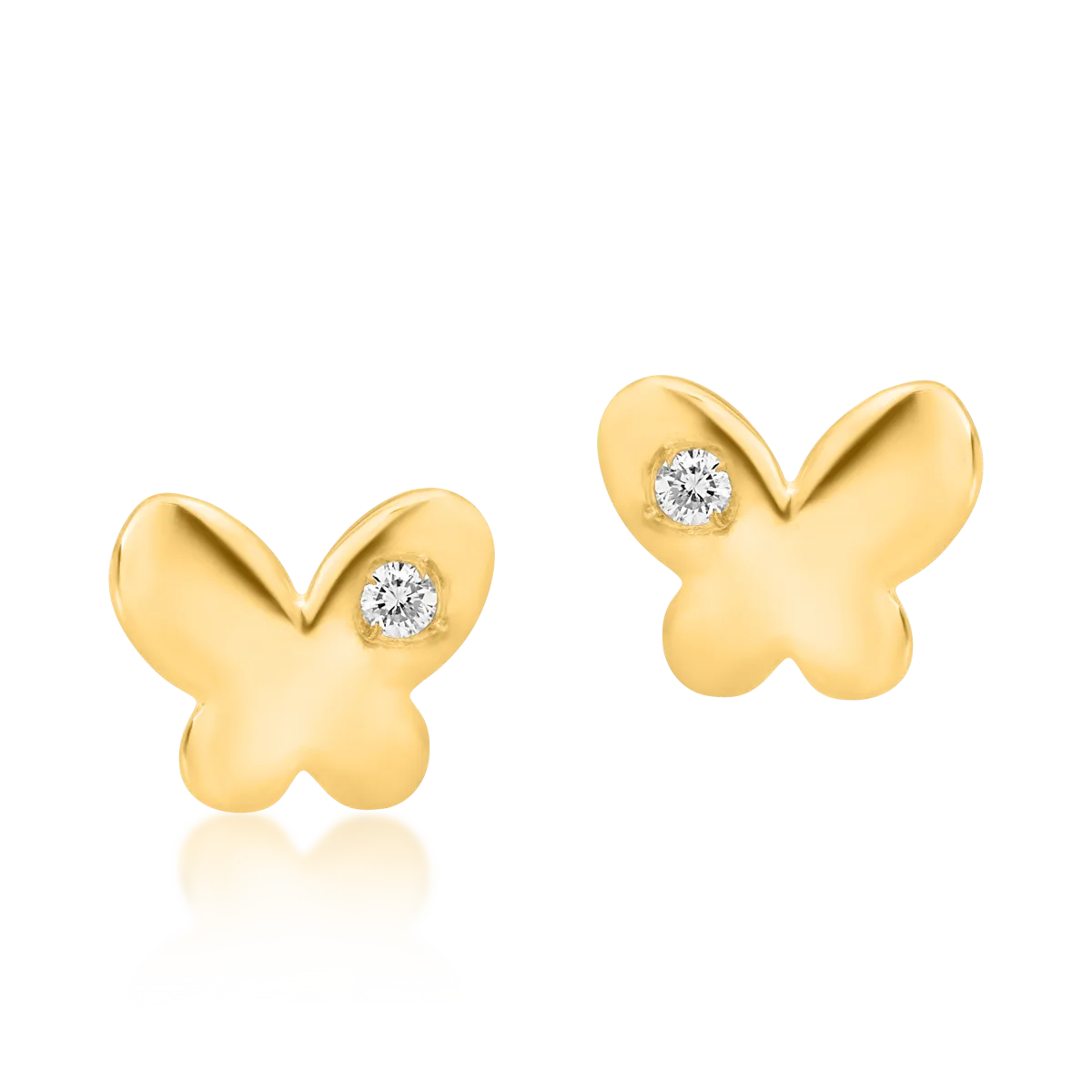 14K yellow gold butterfly children earrings with diamonds of 0.02ct