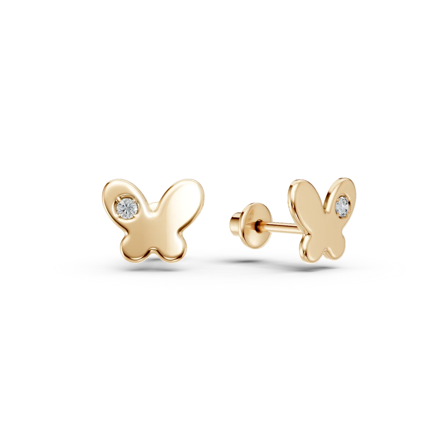 Cercei pentru copii cu fluturasi din aur galben de 14K cu diamante de 0.02ct