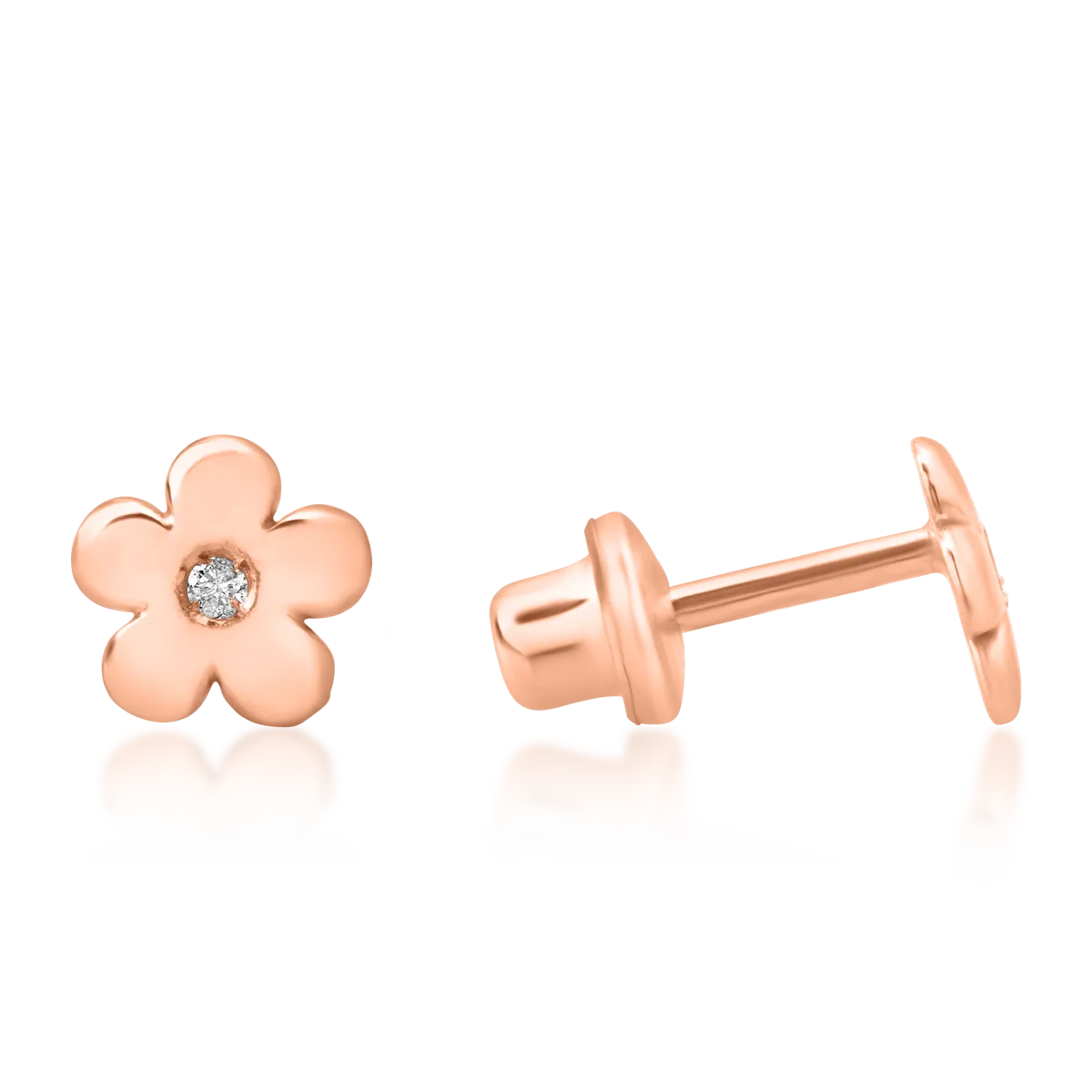 Rózsa arany virágú gyermek fülbevaló 0.01kt gyémánttal