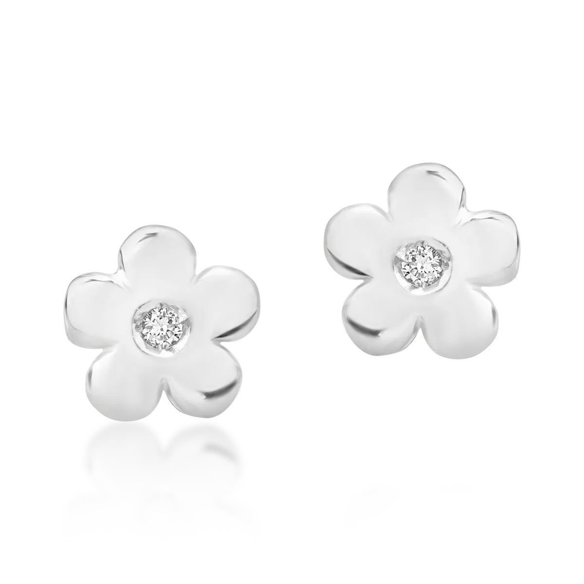 White gold flower children earrings with diamond of 0.01ct