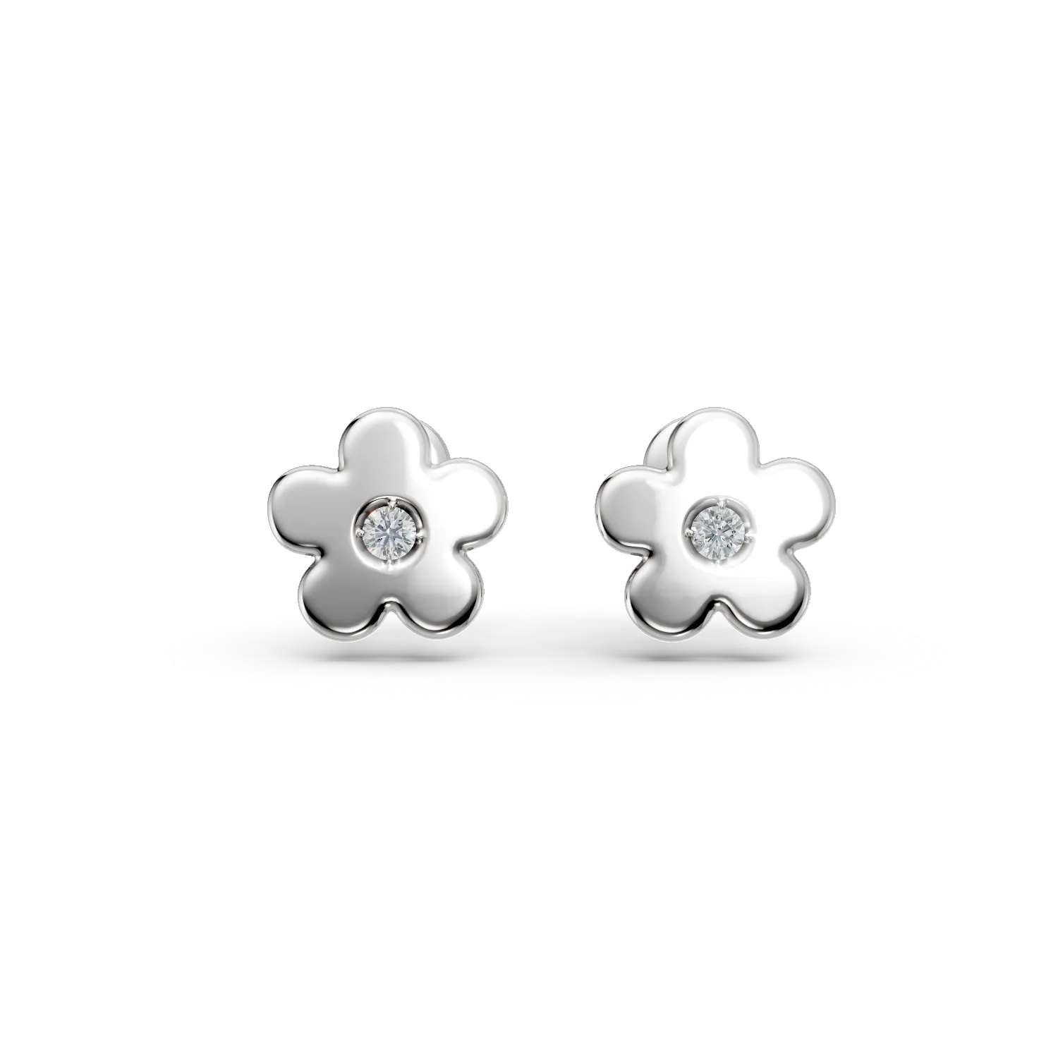 Cercei pentru copii cu floricele din aur alb cu diamante de 0.01ct-55312