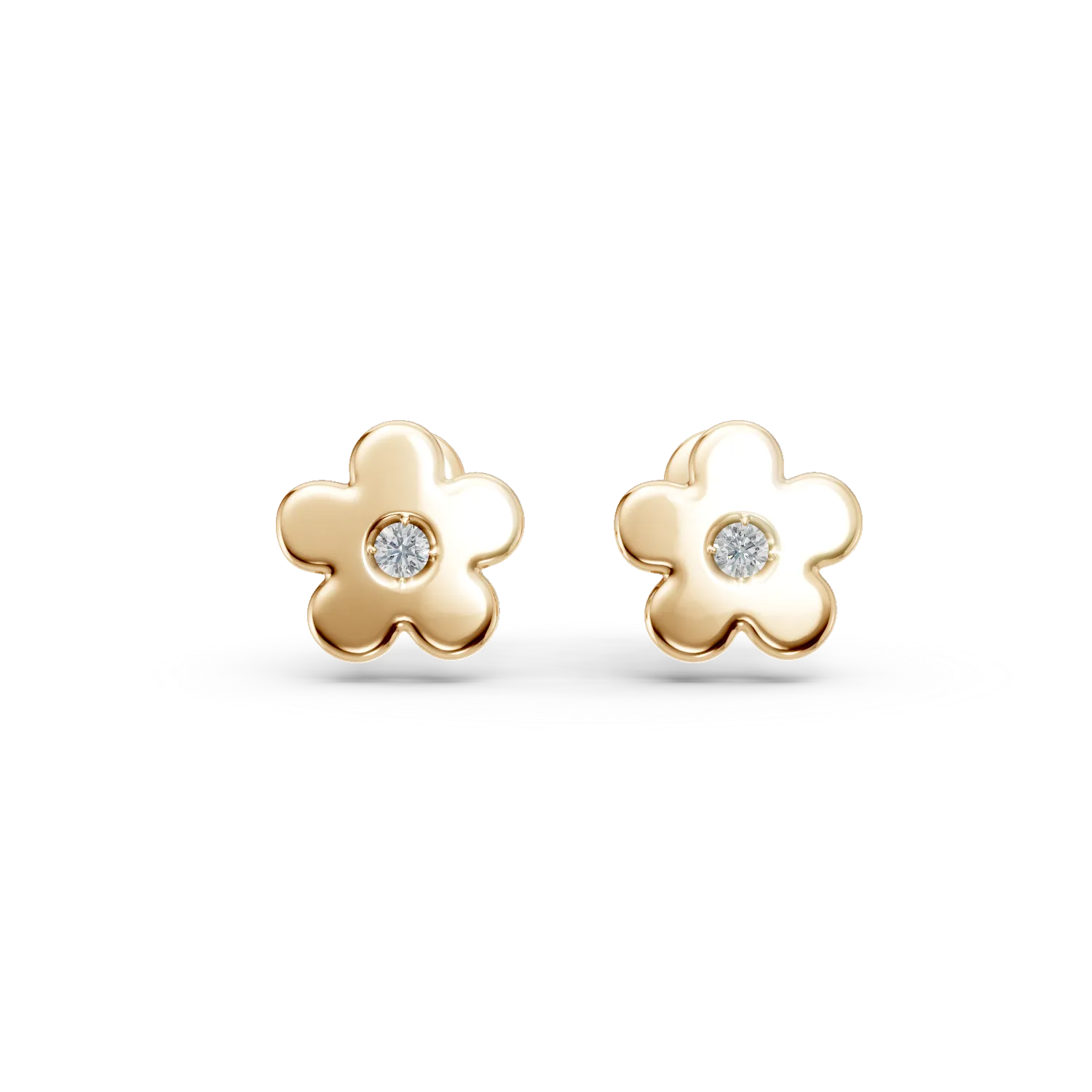 Yellow gold flower children earrings with diamonds of 0.01ct