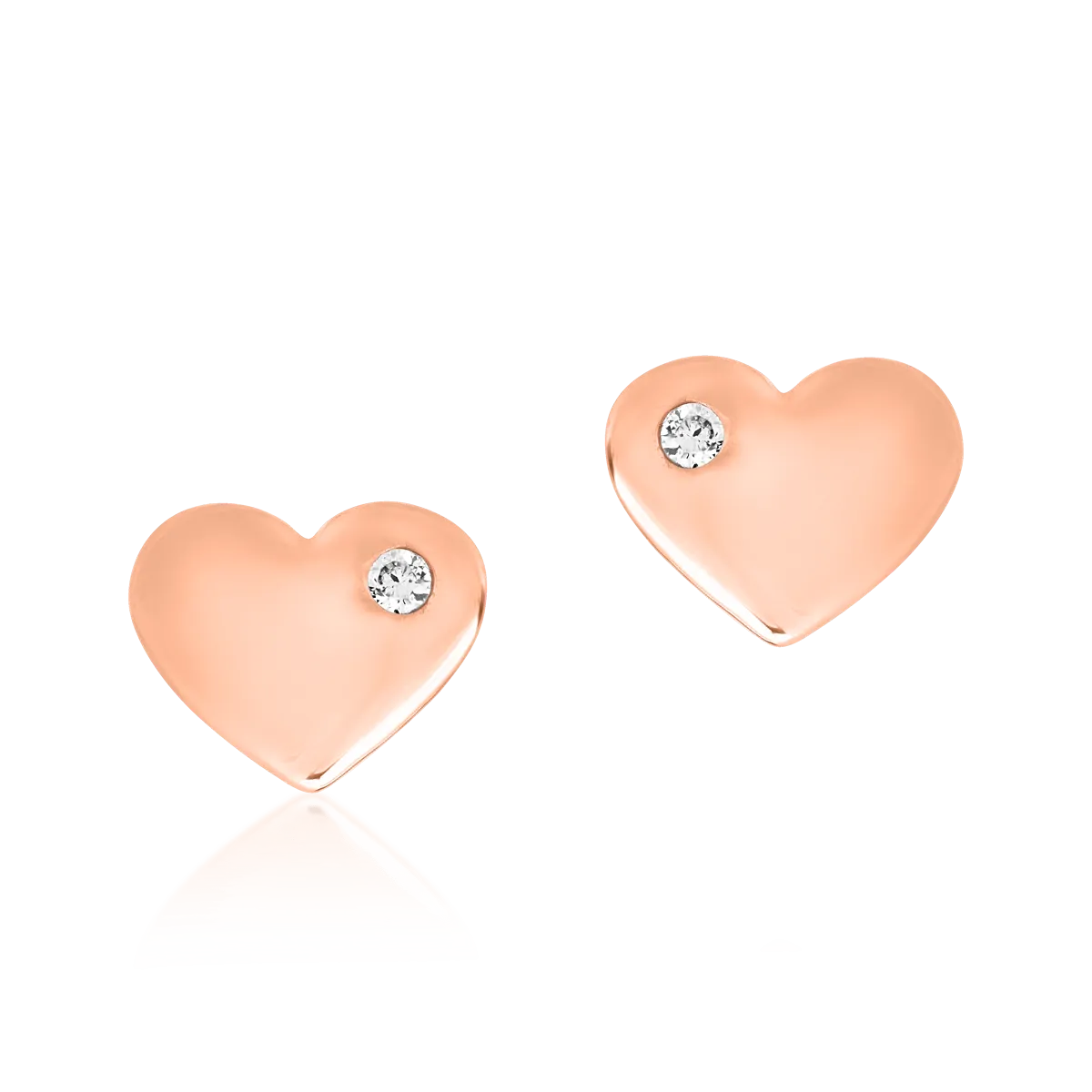 Детски обеци сърца от 14 карата розово злато с диаманти от 0,02 карата