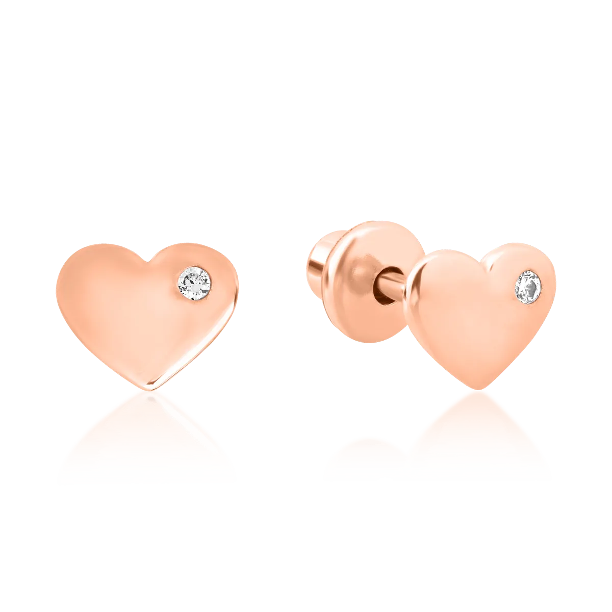 14K rose gold hearts children earrings with diamonds of 0.02ct