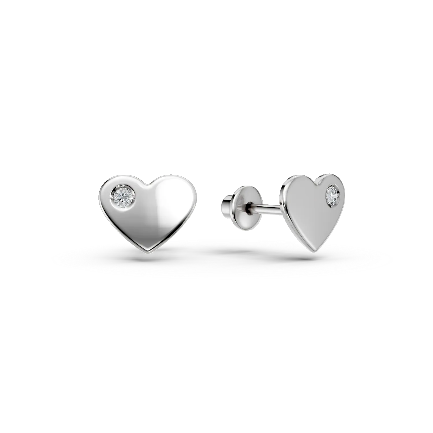 14K white gold hearts children earrings with diamonds of 0.02ct