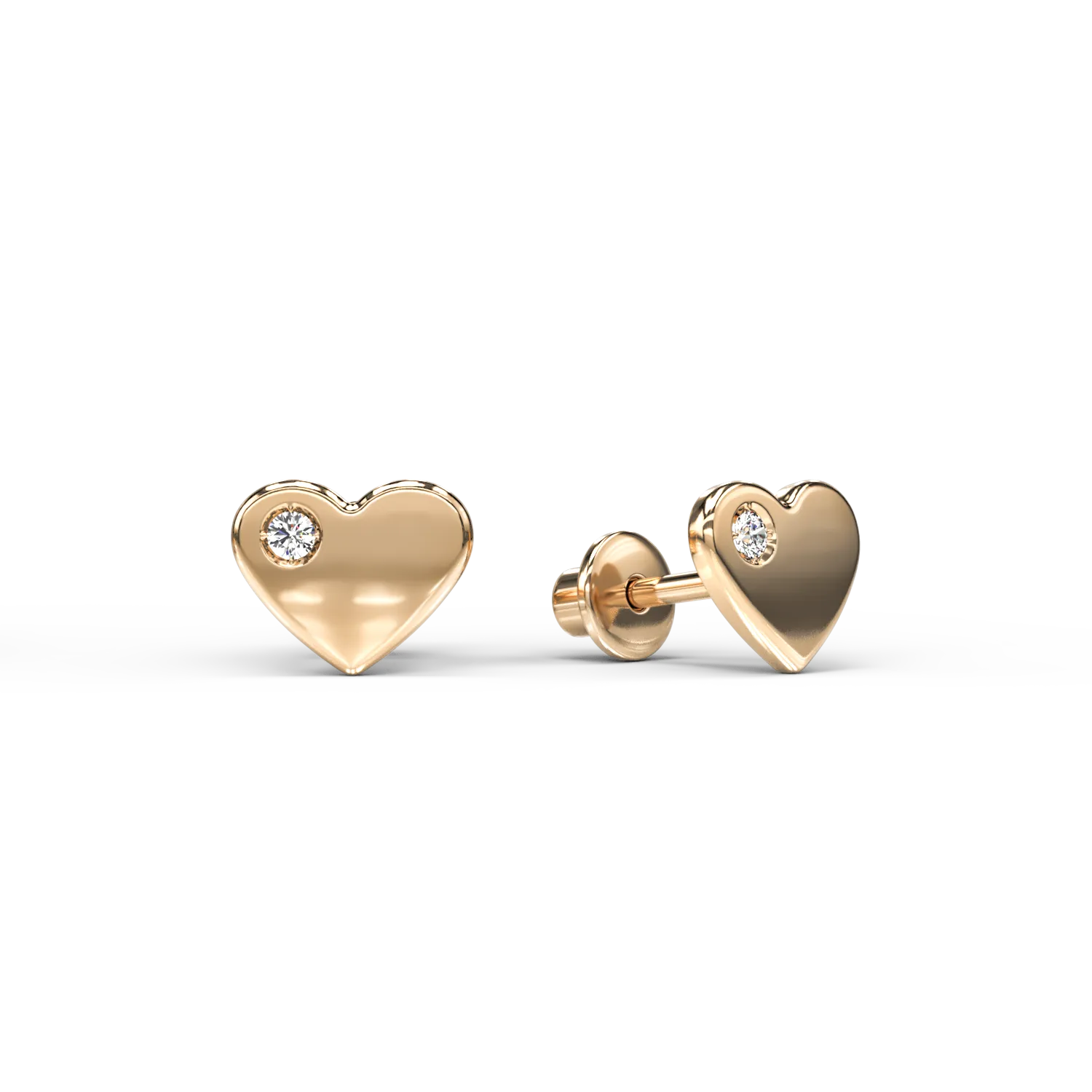 14K yellow gold hearts children earrings with diamonds of 0.02ct