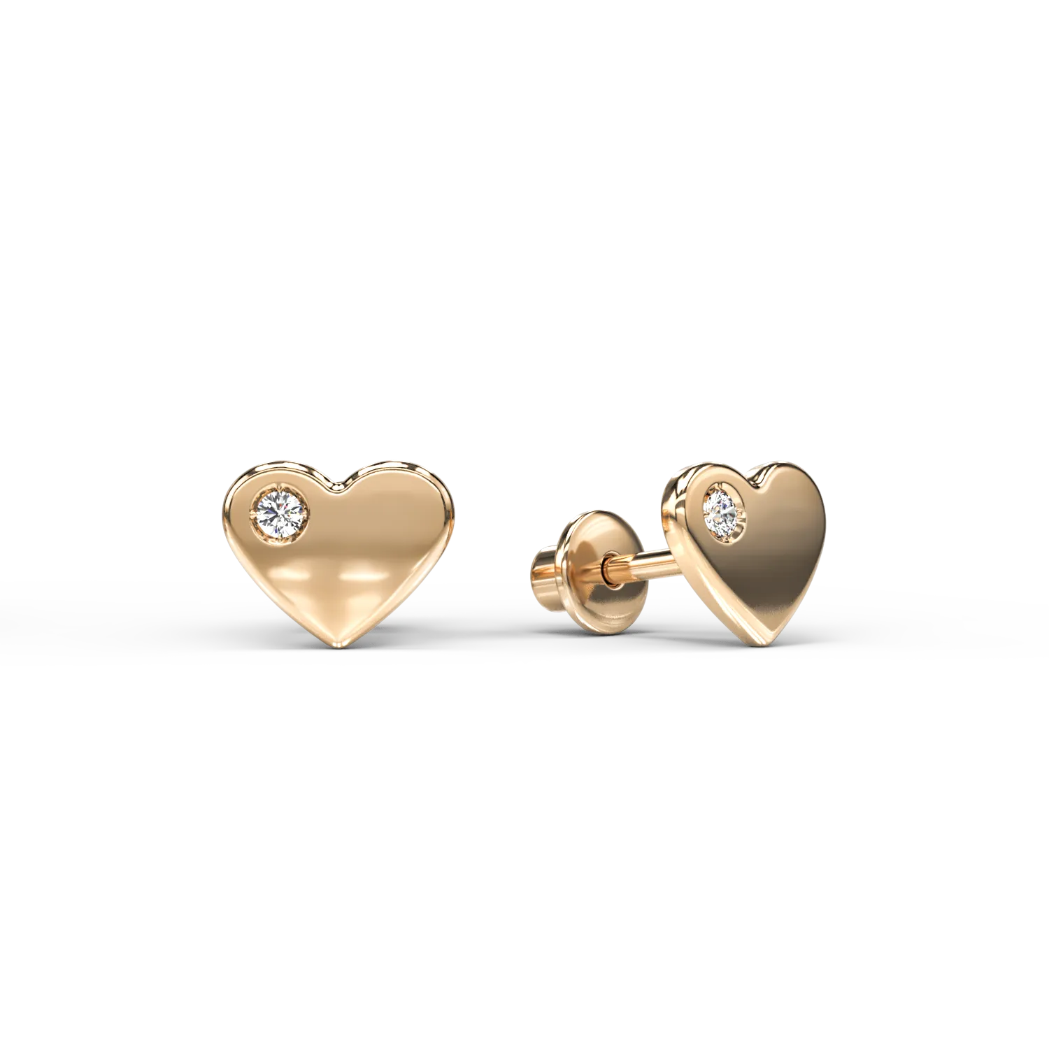 Yellow gold hearts children earrings with diamonds of 0.01ct