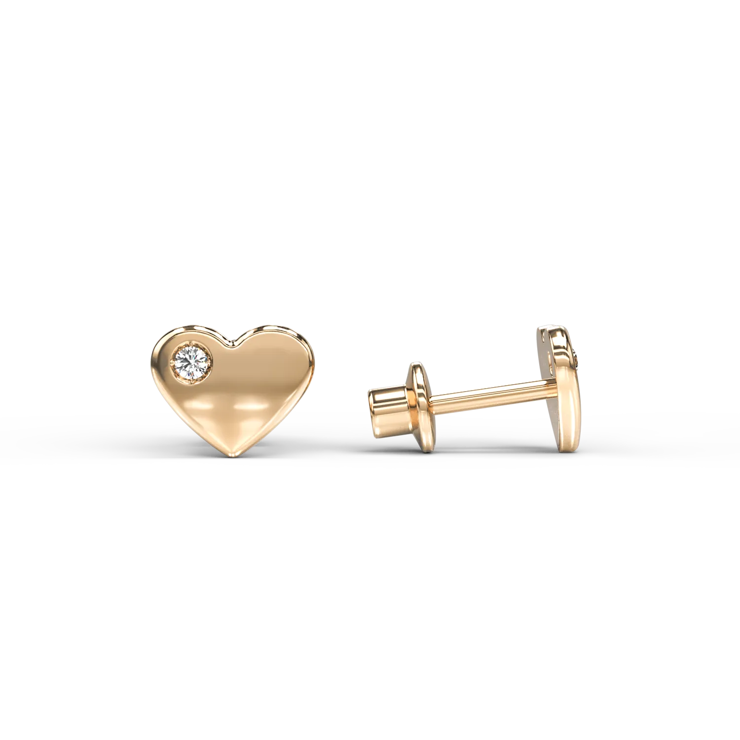 Yellow gold hearts children earrings with diamonds of 0.01ct