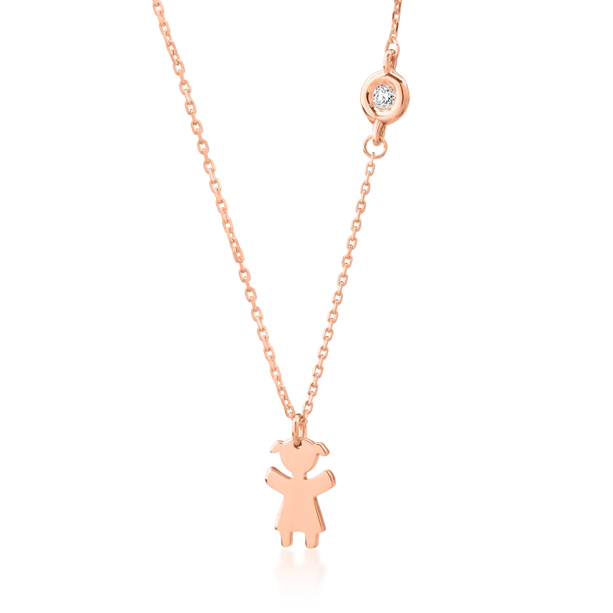 18K rose gold little girl pendant necklace with 0.02ct diamond