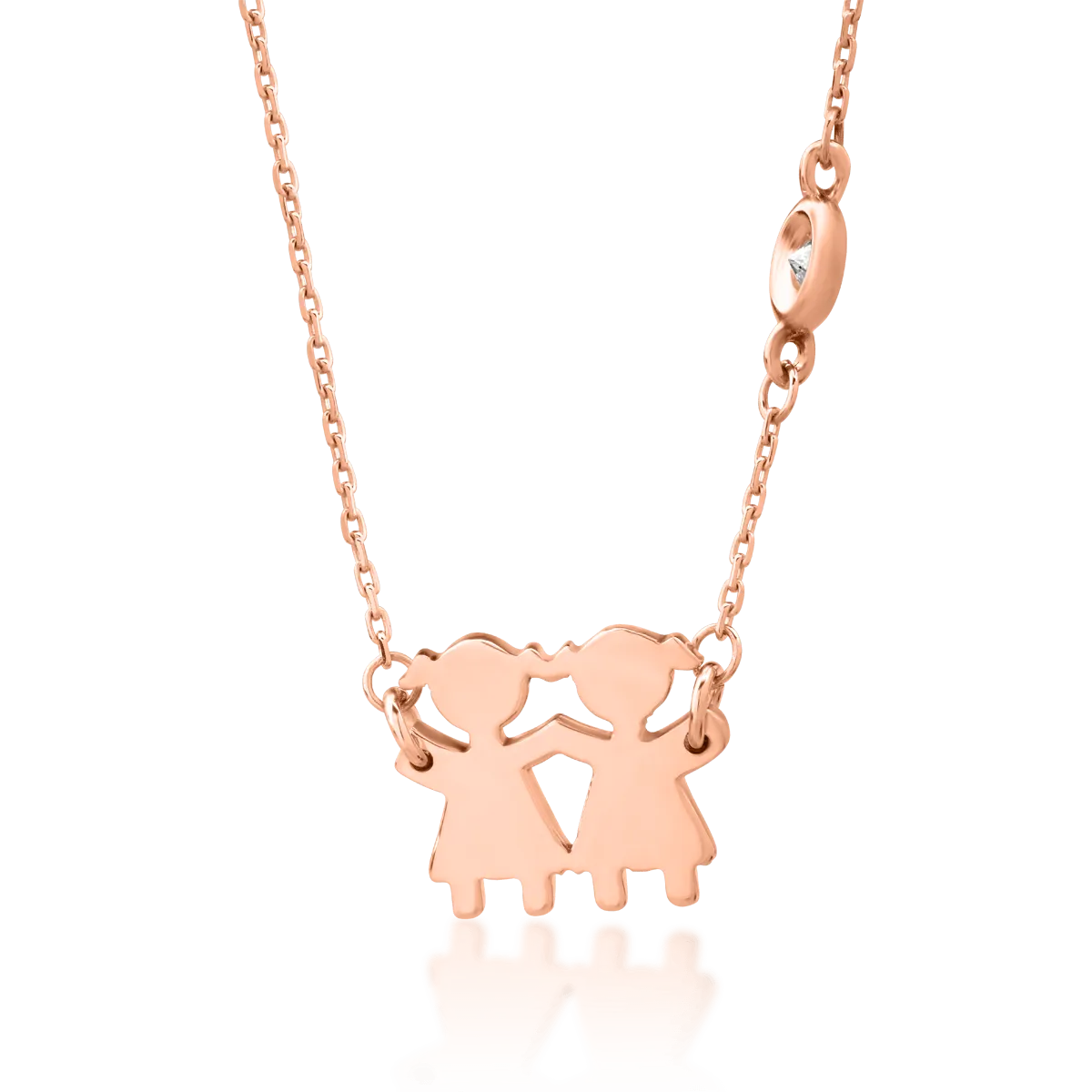 Верижка с висулка момиченца от розово злато 18К с диамант 0.02гкт