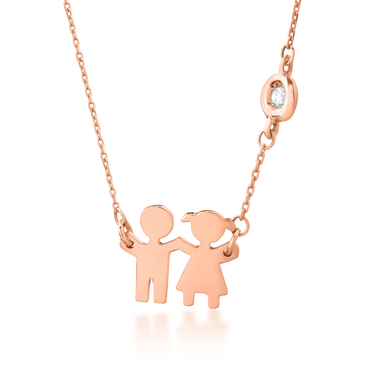 Верижка с висулка дечица от розово злато 18К с диамант 0.02гкт