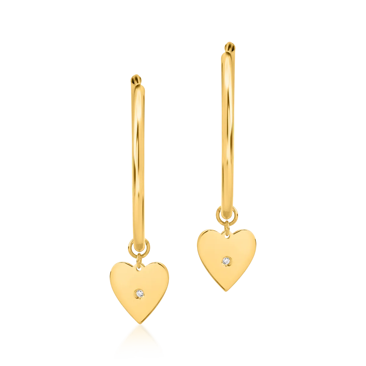 14K yellow gold hoop earrings with hearts