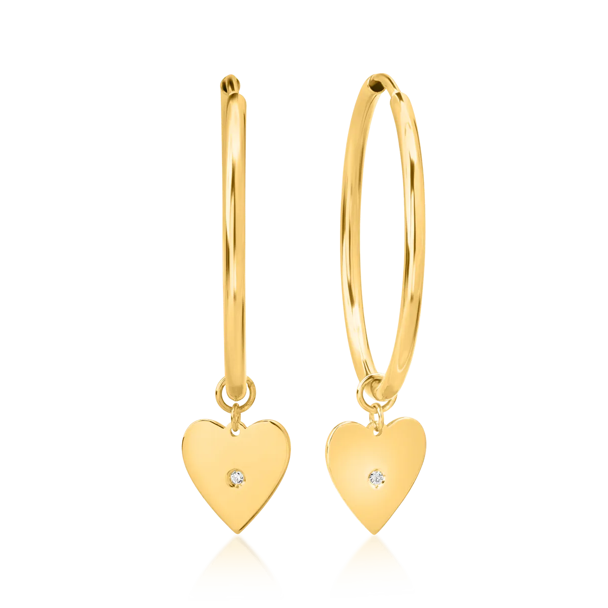 14K yellow gold hoop earrings with hearts