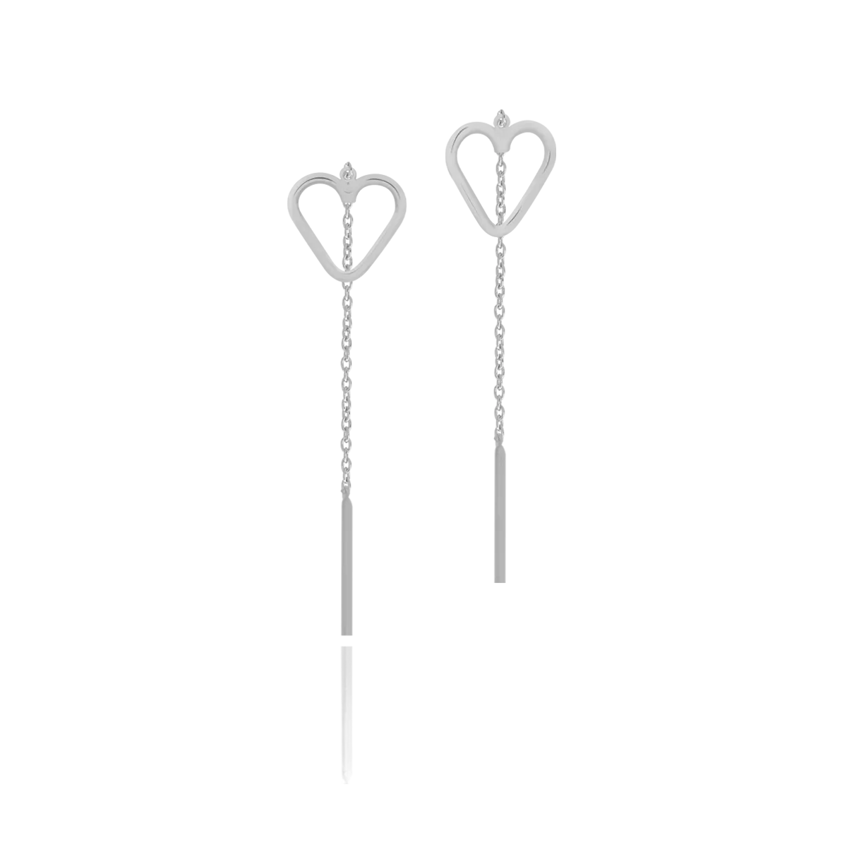 White gold long heart earrings