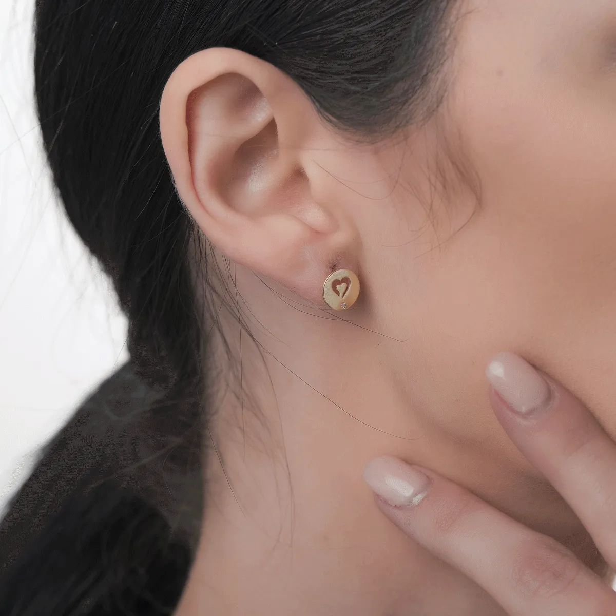 Cercei banuti si inimioare din aur galben de 14K