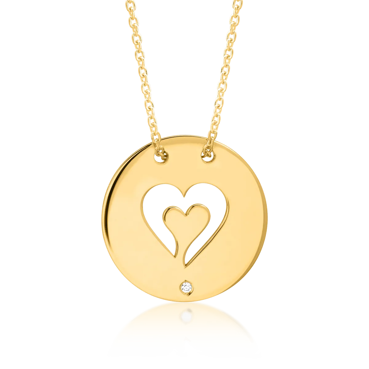 Colier cu charm banut si inimioare din aur galben de 14K