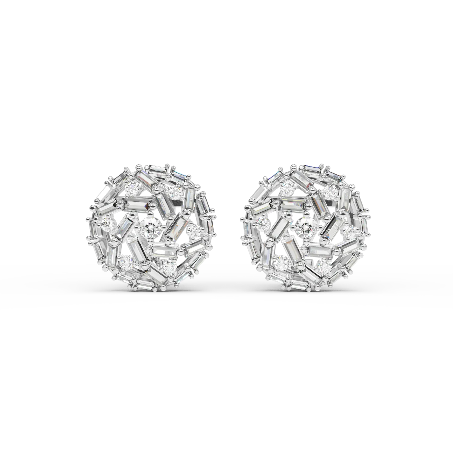 Teilor Cercei din aur alb cu diamante baguette si rotunde de 2.19ct