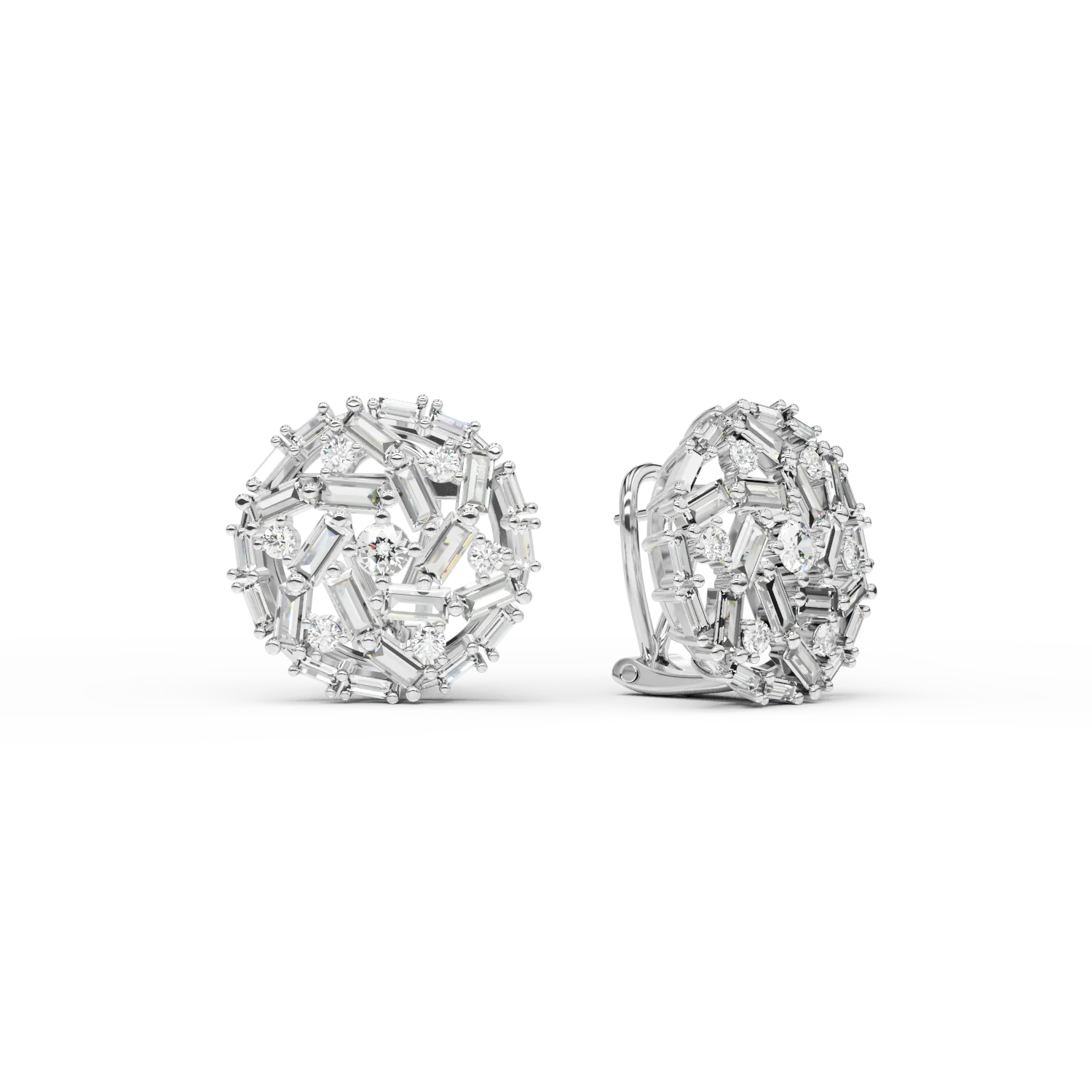 TEILOR Cercei din aur alb cu diamante baguette si rotunde de 2.19ct