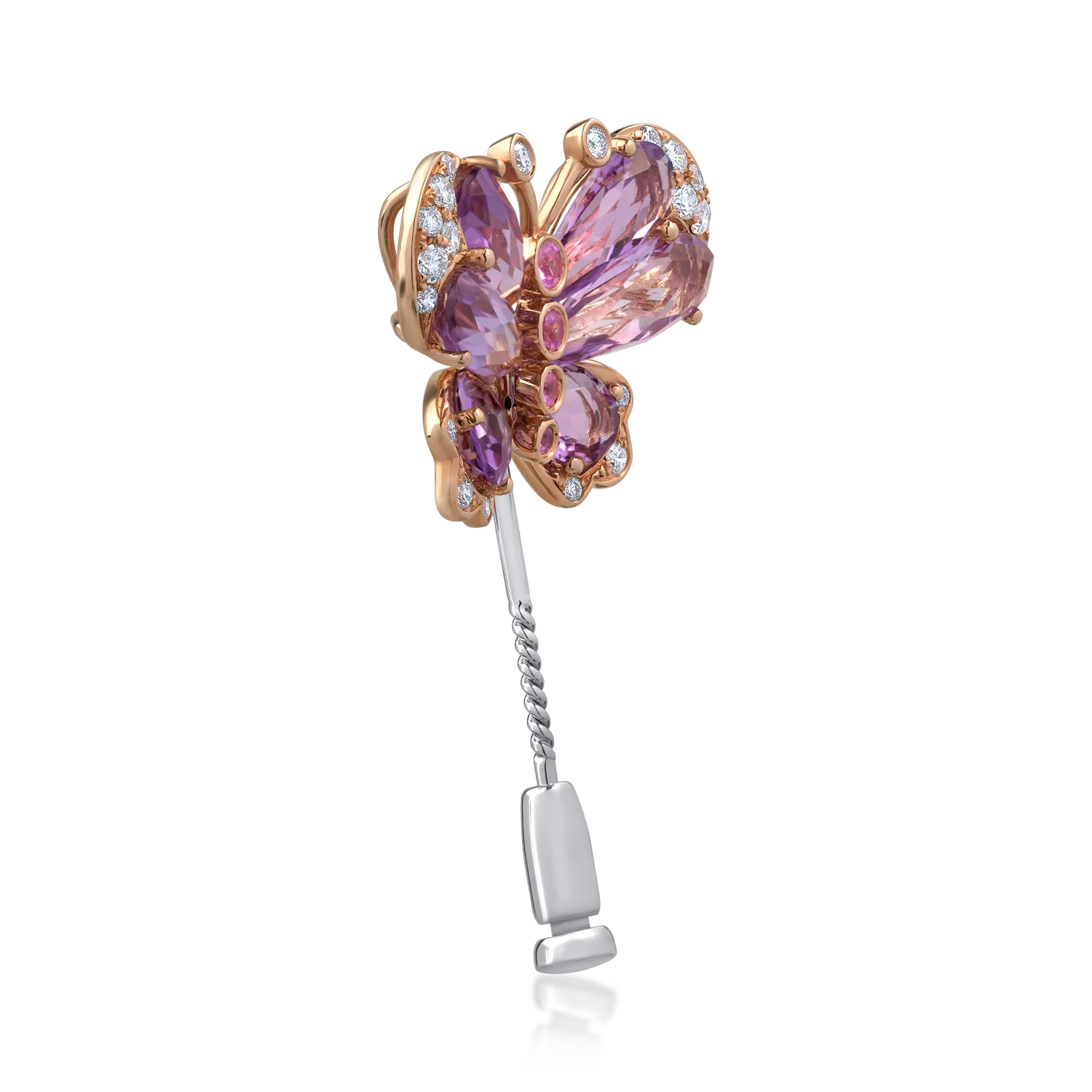 Brosa din aur alb-roz cu pietre pretioase si semipretioase de 5.96ct