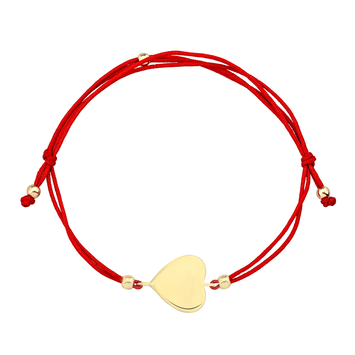 Czerwona bransoletka z zawieszką w kształcie serca z żółtego 14K złota