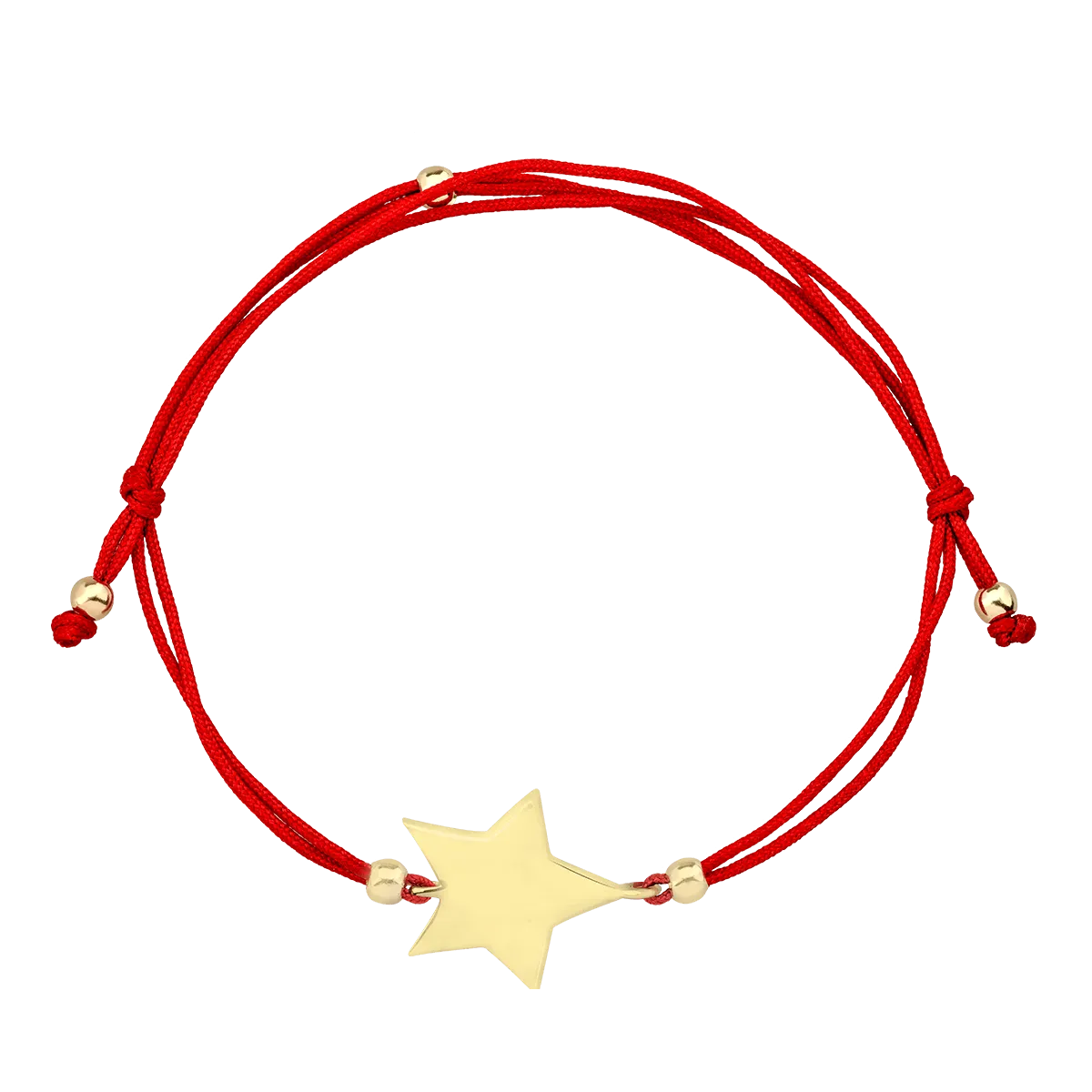 Red cord bracelet with 14K yellow gold star charm