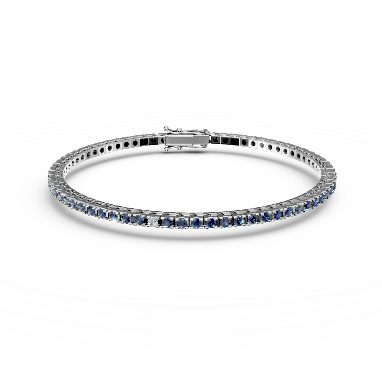 Bratara tennis din aur alb cu safire de 2.45ct si diamante de 0.15ct