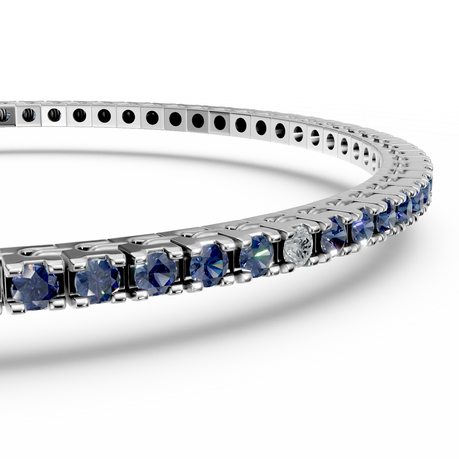 Bransoletka z 18K białego złota, szafiry 2.5kr i diamenty 0.15kr