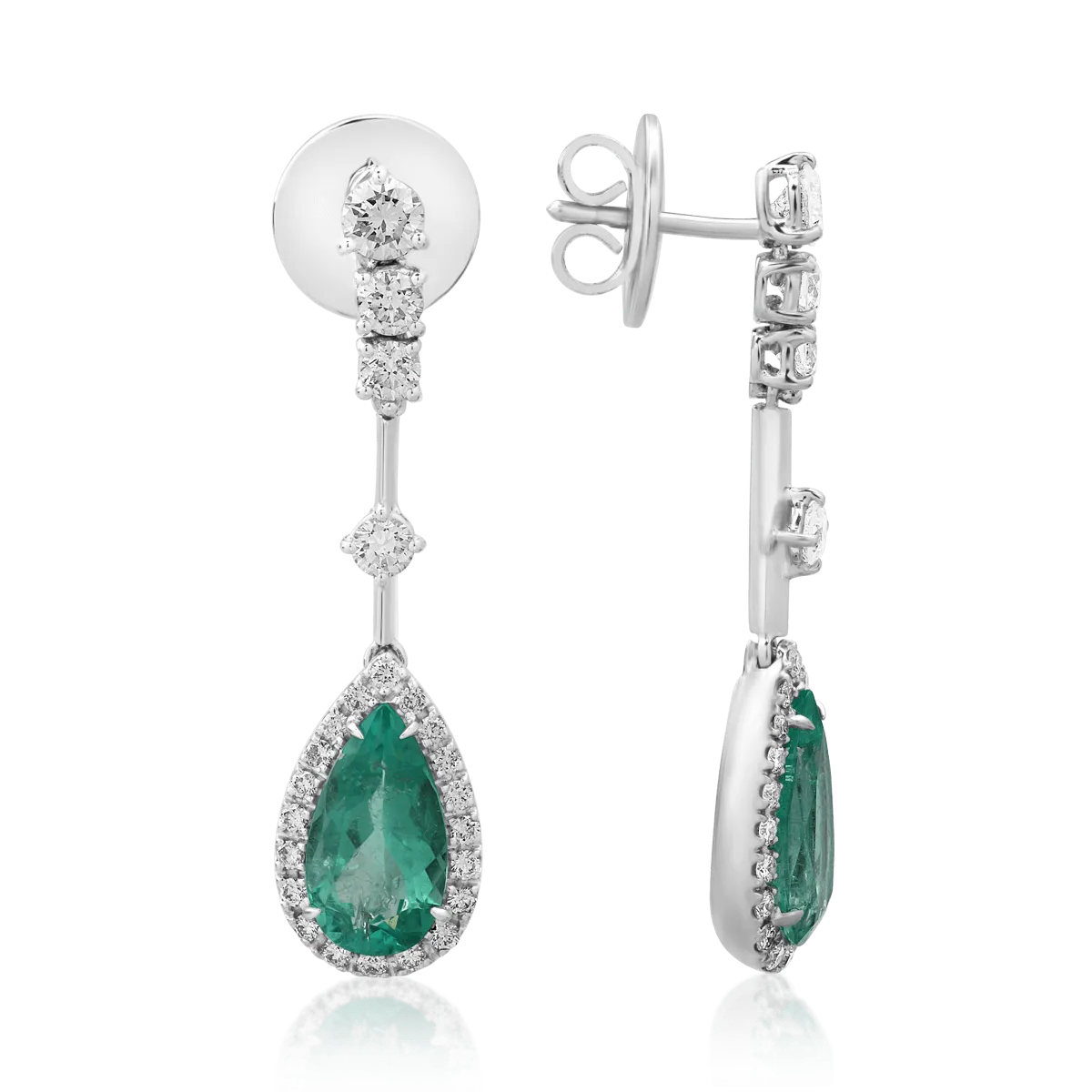 18K white gold earrings with emeralds of 3.51ct and diamonds of 1.34ct