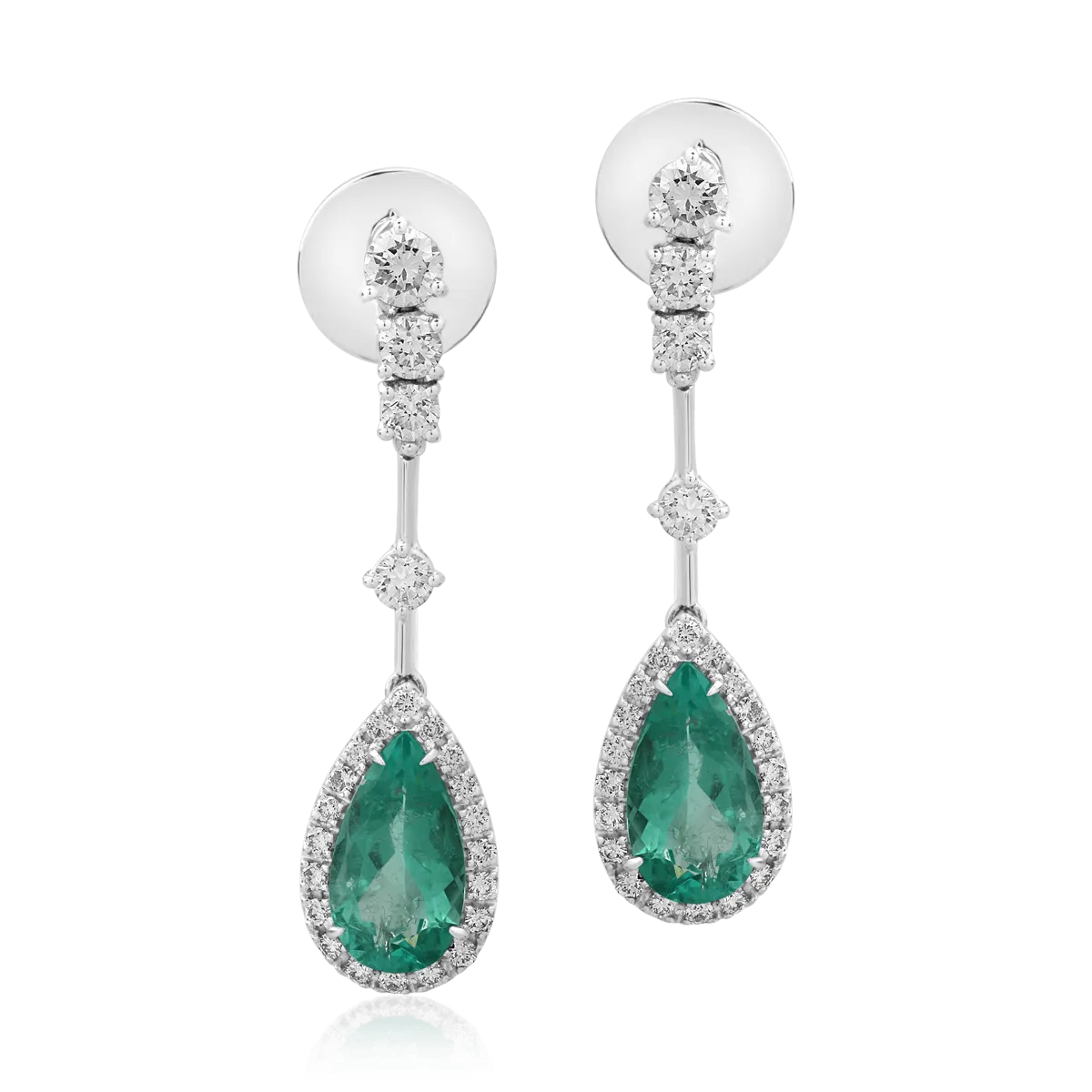 Teilor Cercei din aur alb cu smaralde pear de 3.51ct si diamante round de 1.34ct