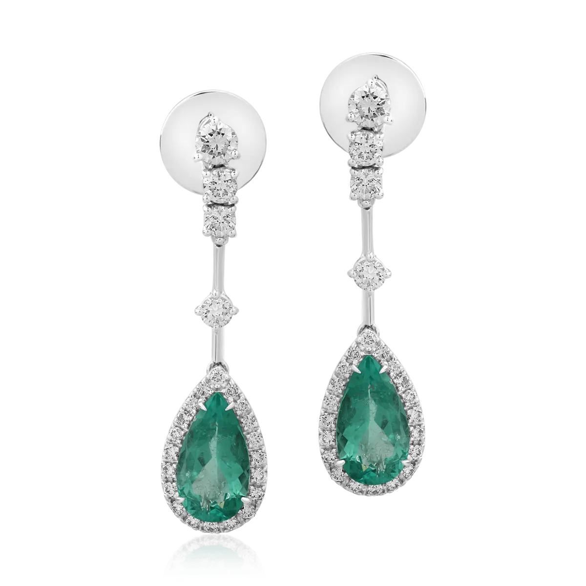 18K white gold earrings with emeralds of 3.51ct and diamonds of 1.34ct