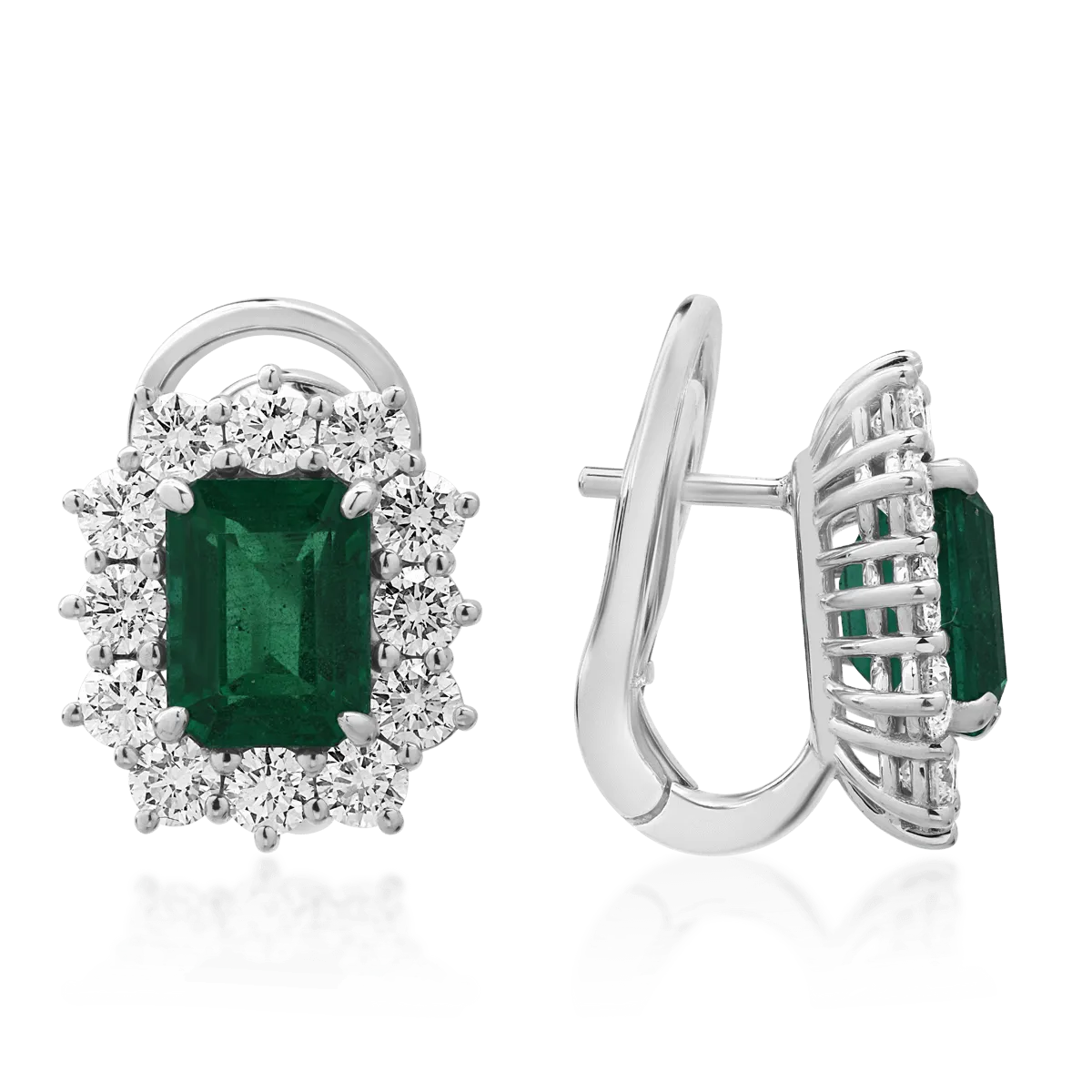 18K white gold earrings with emeralds of 3.55ct and diamonds of 1.98ct