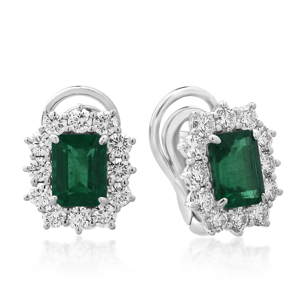 Cercei din aur alb cu smaralde eemrald de 3.55ct si diamante round de 1.98ct