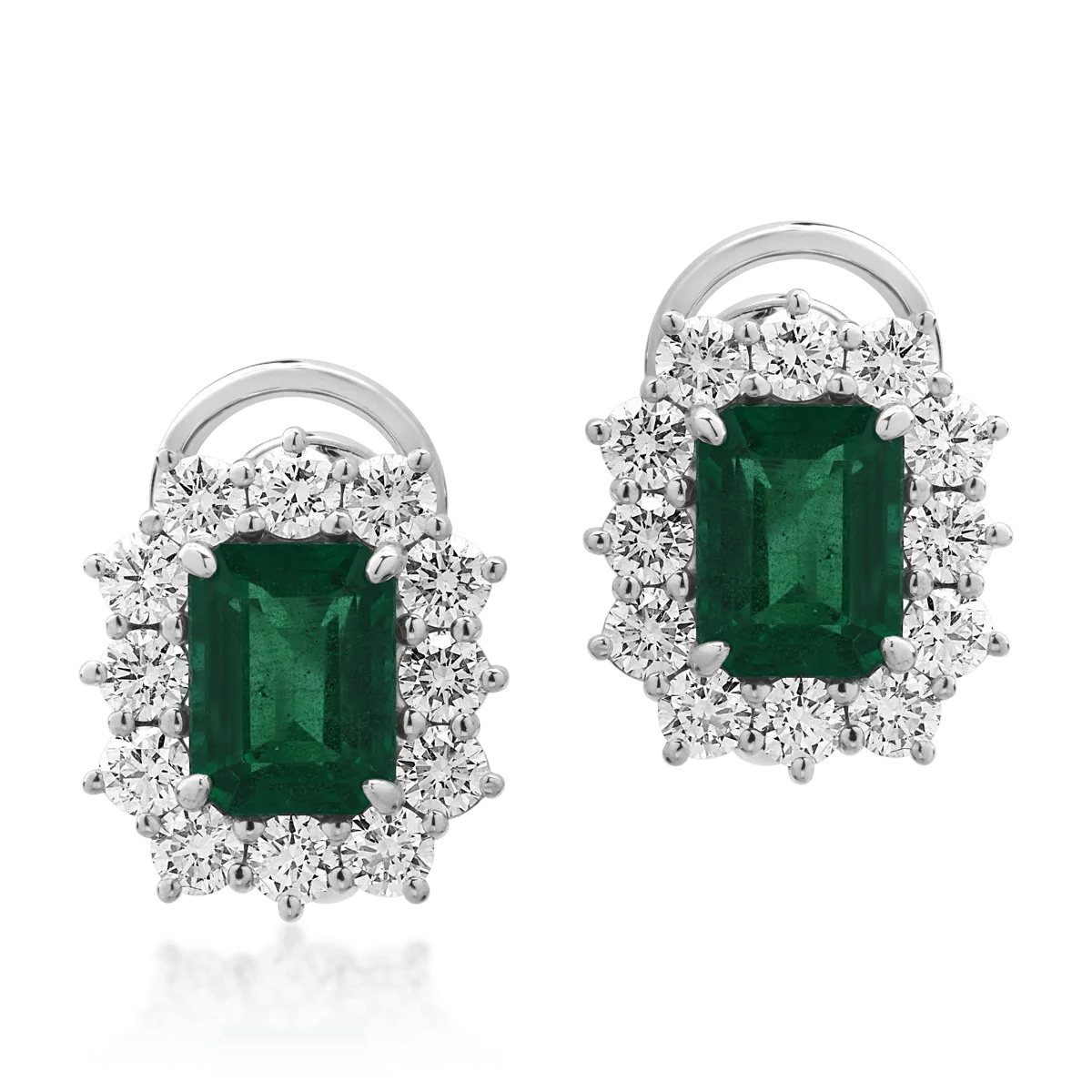 18K white gold earrings with emeralds of 3.55ct and diamonds of 1.98ct