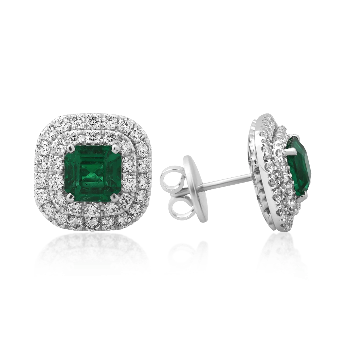 18K white gold earrings with emeralds of 2.08ct and diamonds of 1.36ct