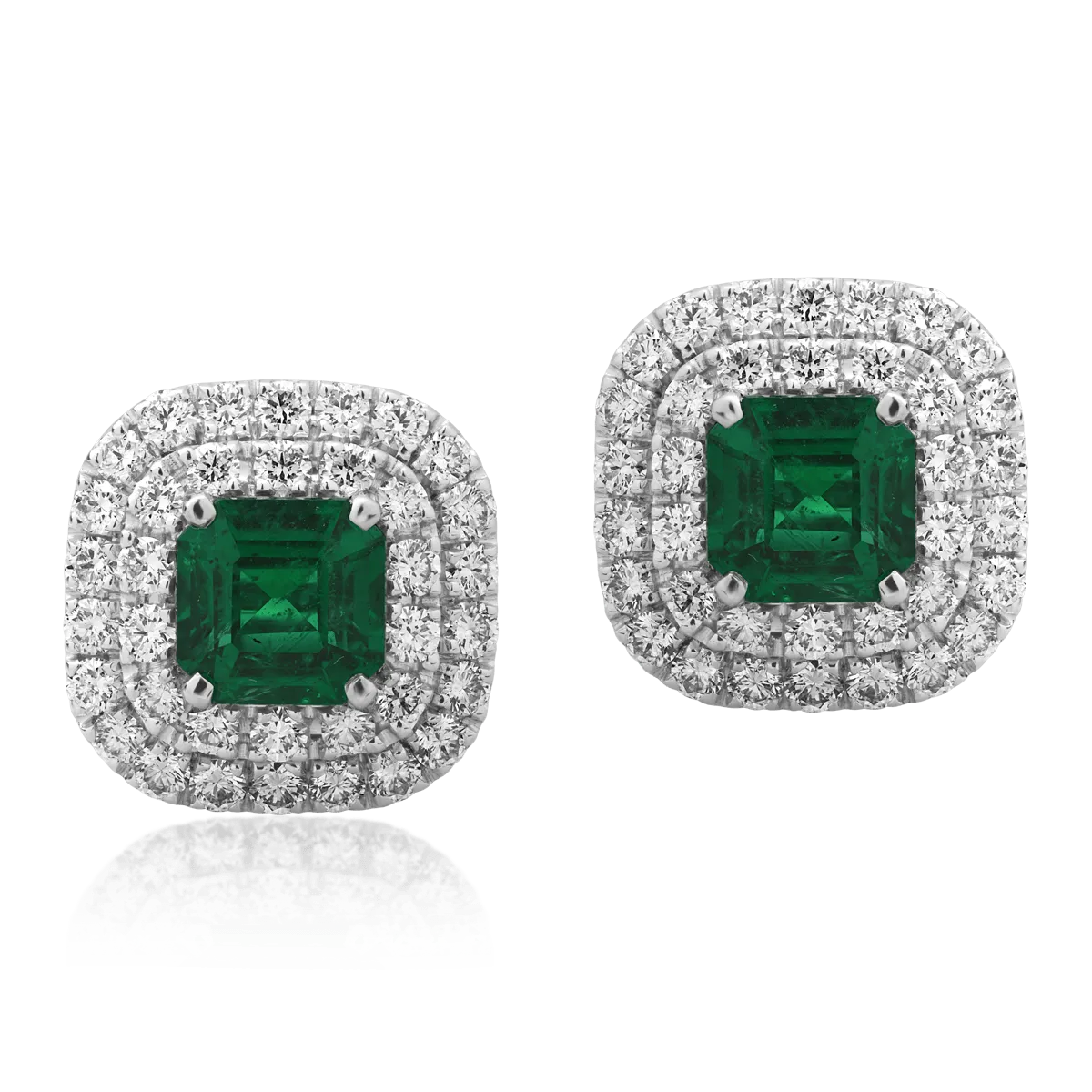 Cercei din aur alb cu smaralde emerald de 2.08ct si diamante round de 1.36ct