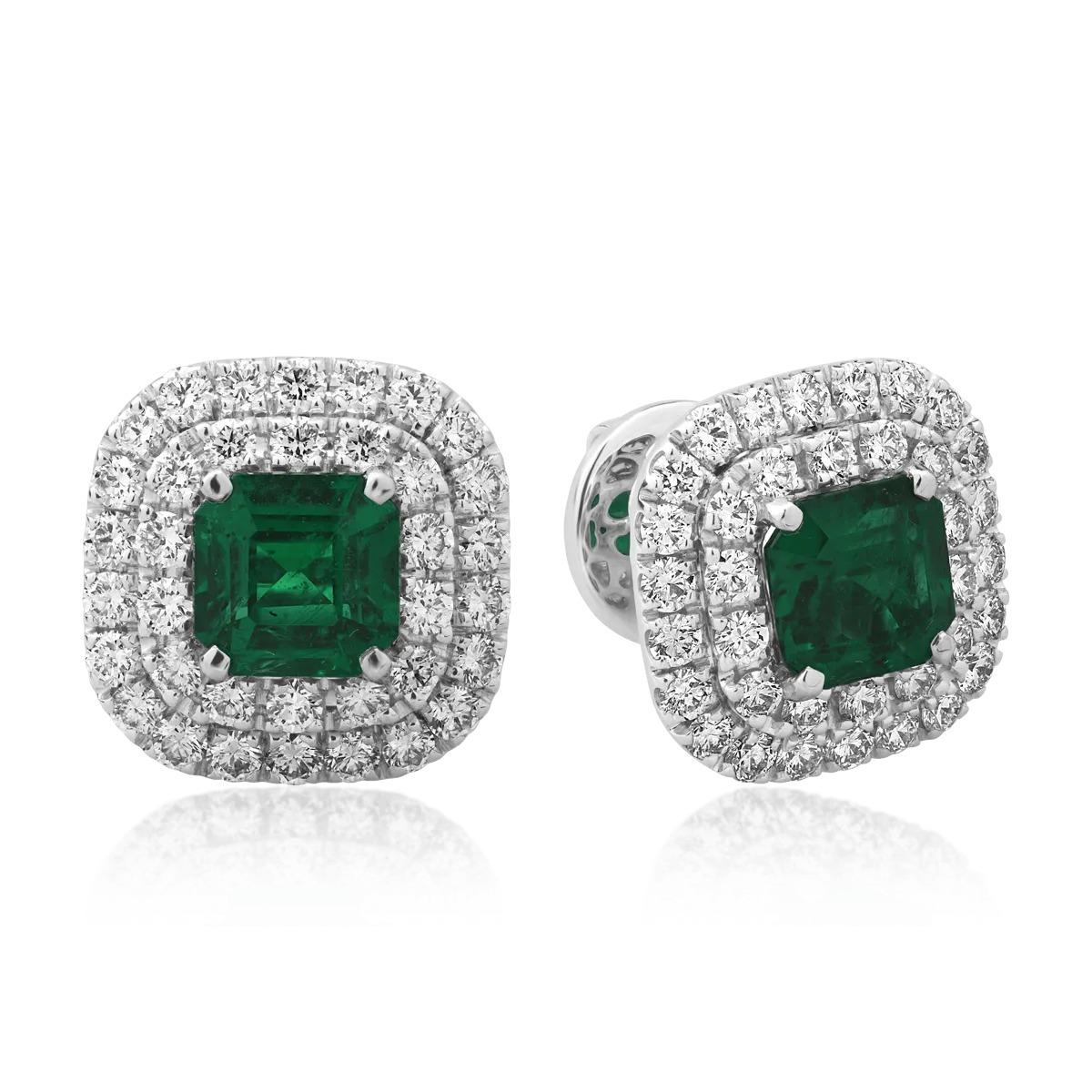 Cercei din aur alb cu smaralde emerald de 2.08ct si diamante round de 1.36ct